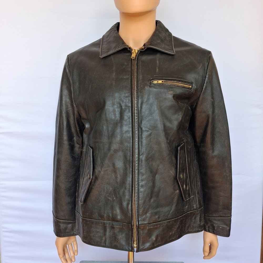 Men's Leather Jacket Gap M front zipper closure and a sherpa-lined interior